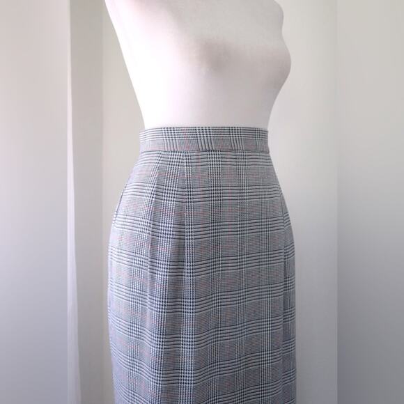 Vintage Y2K Casual Corner Black & White Plaid Houndstooth Knee Length Skirt - Picture 6 of 9
